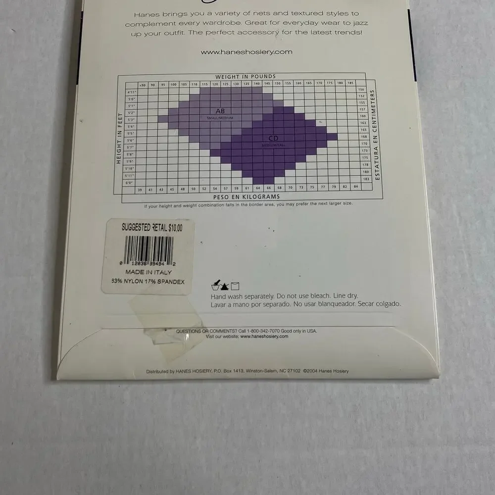 Hanes Wide Net Tights Nude Fishnet Stockings 2004 Size CD Goth Boho Y2K Vintage
